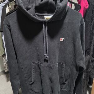 Champion Black Crewneck Hoodie with Chest Logo